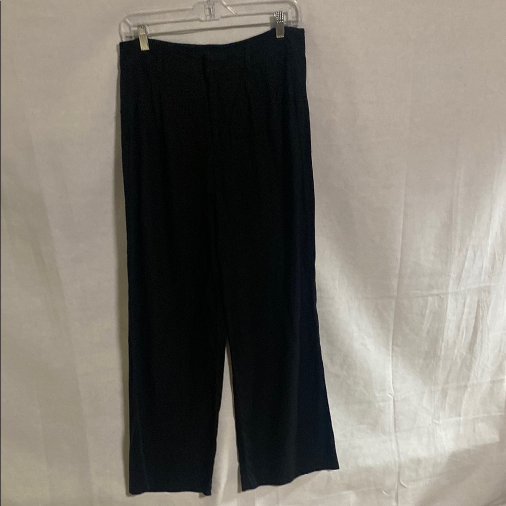 Chic Black Linen/Rayon Wide Leg Dress Faux Pockets EUC Trousers Size 6